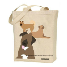 Logotipo personalizado Impreso Promocional Pet Pet Natural Servicio Natural Cotton Canvas Beach Tote Bolso a mano